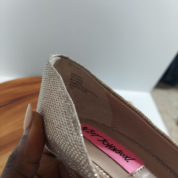 Betsey Johnson Womens paris D'orsay size 7 Gold Sparkle Evening Pumps bows - Picture 10 of 12